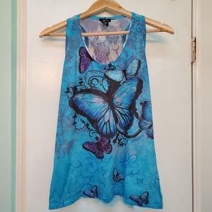 Rue21 Blue Lace-back Butterfly Tank Size L